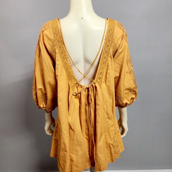 Free People Stitched Smocked Peasant Shirt Pumpkin for Thanksgiving Long Sleeve - Picture 4 of 6